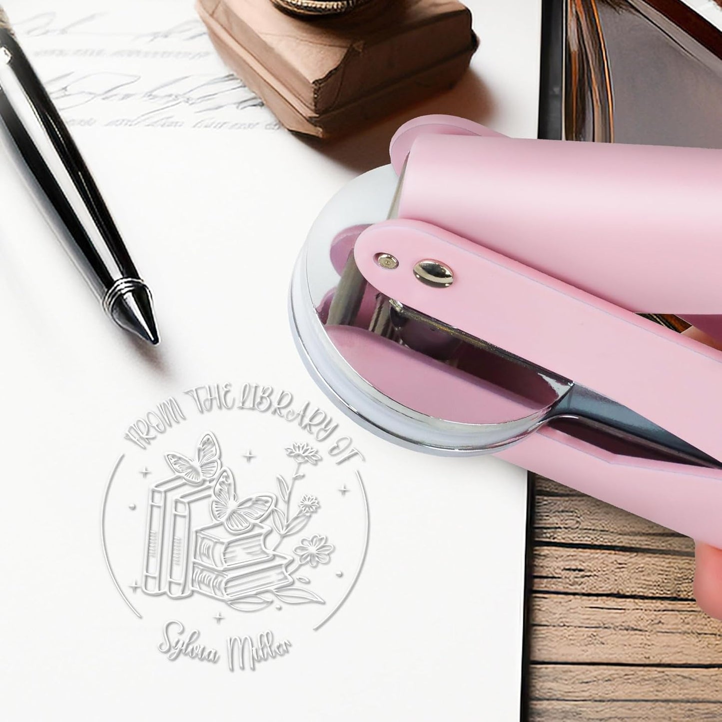 from The Library of Embossers & Stamps Custom Color Self-Inking Stamp with Your Name or Design Great for Personalizing Books, Text Books and Journals (03)