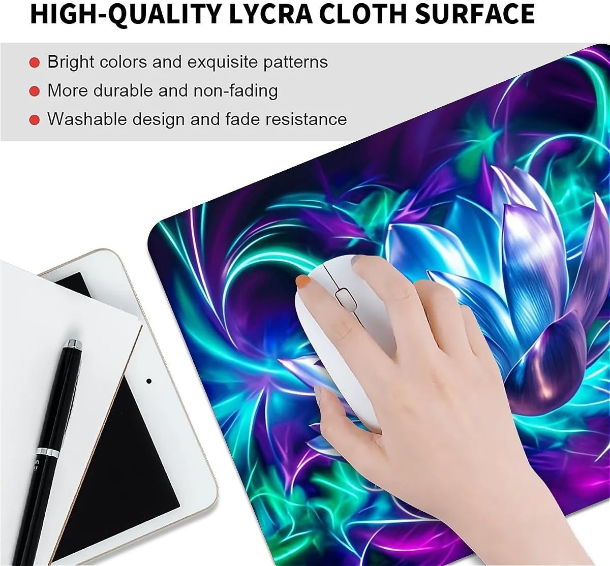 Square Mouse Pad Blue-Purple Lotus, Personalized Premium-Textured Custom Mouse Mat Design, Washable Mousepad Cloth, Non-Slip Rubber Base Computer Mouse Pads for Wireless Mouse