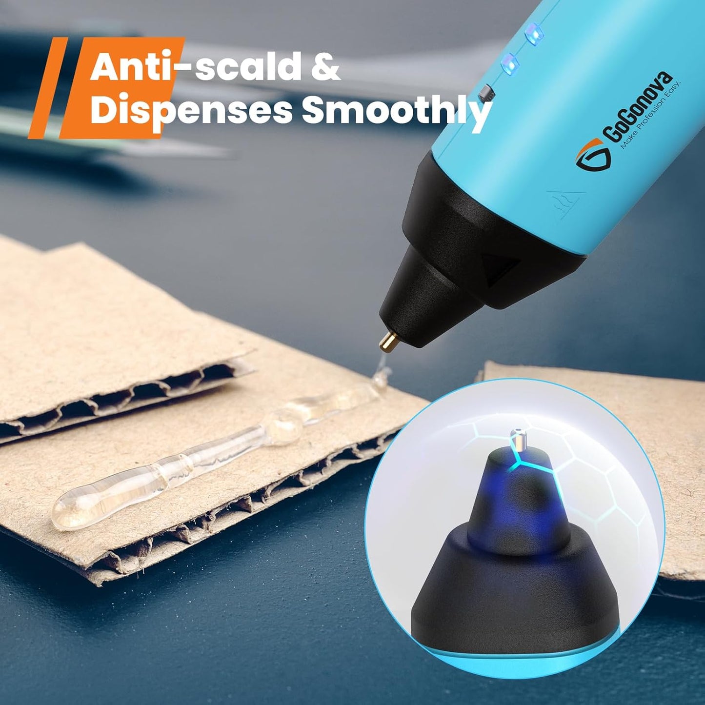 Cordless Hot Glue Gun, GoGonova 15s Fast Preheating 5Ah Built-in Battery Hot Melt Glue Gun, Smart Power-Off, Kit with 25 Pcs Premium Mini Glue Sticks and USB-C Charging Port