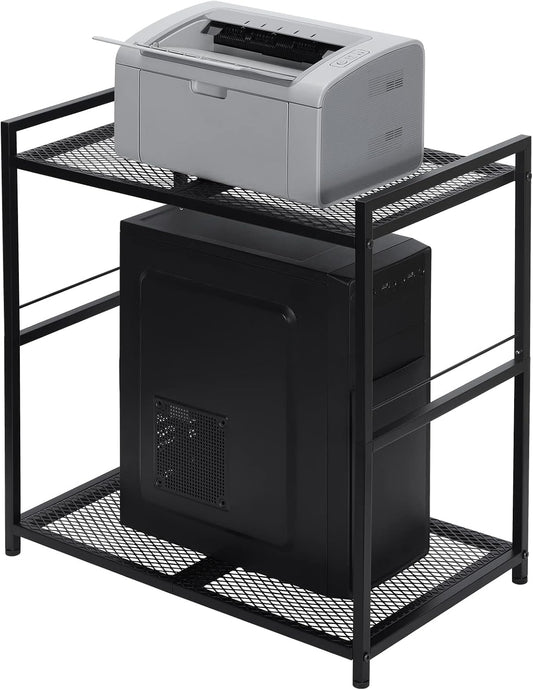 Computer Tower Stand, PC Tower Stand Metal Rolling Cart Holds up to 40lbs, 2 Tier Mobile Printer Stand with Storage Under Desk for Home & Office, Black
