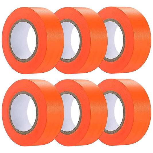6 Pack Orange Flagging Tape, Non-Adhesive Plastic Ribbon Neon Marking Roll,1inch*600ft, Marking Tape for Tree Marking, Hunting, Boundaries Hazardous Areas,Trail Marking, Workplace Use
