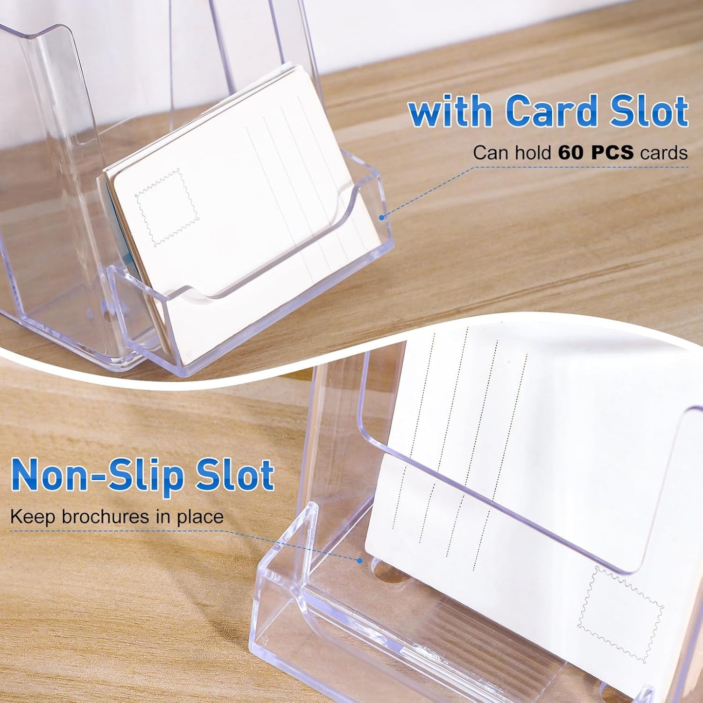 4x9 Acrylic Brochure Holder with Business Card Holder, Clear Display Stand, Plastic Table stand Sign Holder, Pamphlet Holder Flyer Holder, Acrylic Display Stand for Office, Home, Store, 2 Pack