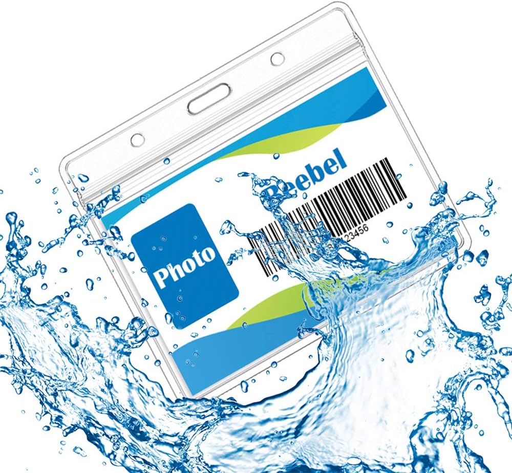 Lanyards with ID Holder 50 Pcs Clear Plastic Horizontal Waterproof Ziplock ID Nametag Holder Bulk Lanyard Clip Name Tag Badge Holder (Black)