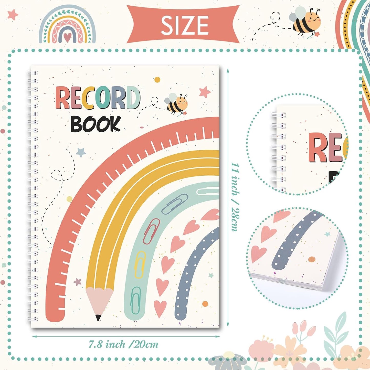 Teacher Record Book Teacher Grade Book Spiral Bound Record Class Gradebook Office Favors Gift for Classroom Attendance Supplies Decoration Double Sided Color Printing(Boho)