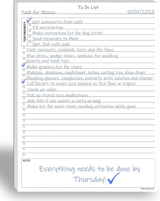 TO DO List Planner Notepad, 60 Page Planning Pad. Undated ToDo Checklist w/Priority & Note Sections. Organize & Track Projects, Clients or Daily Tasks. 8.5 X 11, A4 Tear Sheets.
