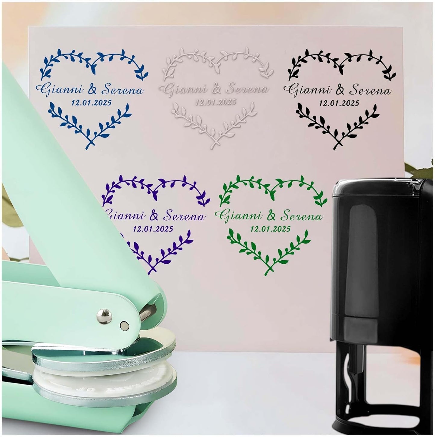 Personalized Wedding Embosser Stamp， Custom Book Business Card Paper Document Notebook, Self Inking Stamp，Book Lover Gifts，Christmas Gifts (Style15)