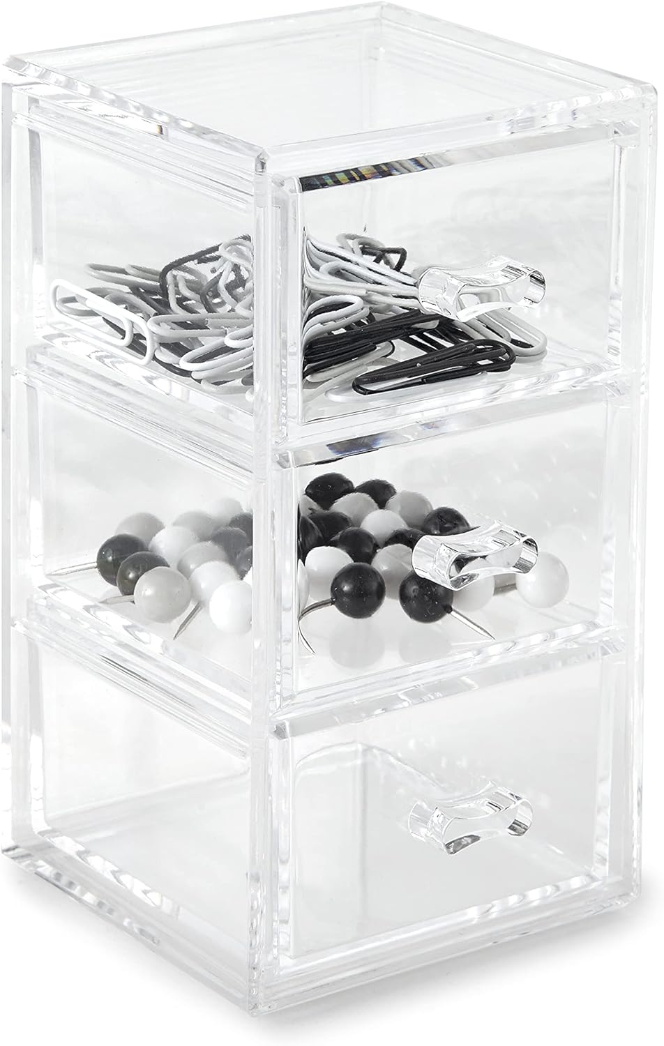Huang Acrylic Clear Stackable Upright 3-Drawer Organizer, Makeup Jewelry Accessories Cosmetic Countertop Storage Display 3.5 x 3.25 x 5.75 inches