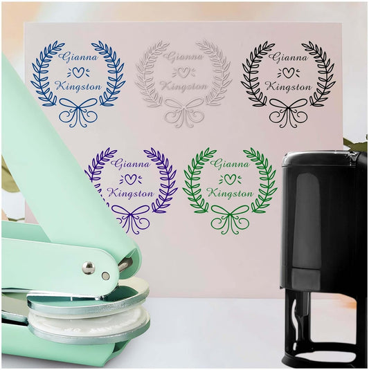 Personalized Wedding Embosser Stamp， Custom Book Business Card Paper Document Notebook, Self Inking Stamp，Book Lover Gifts，Christmas Gifts (Style14)