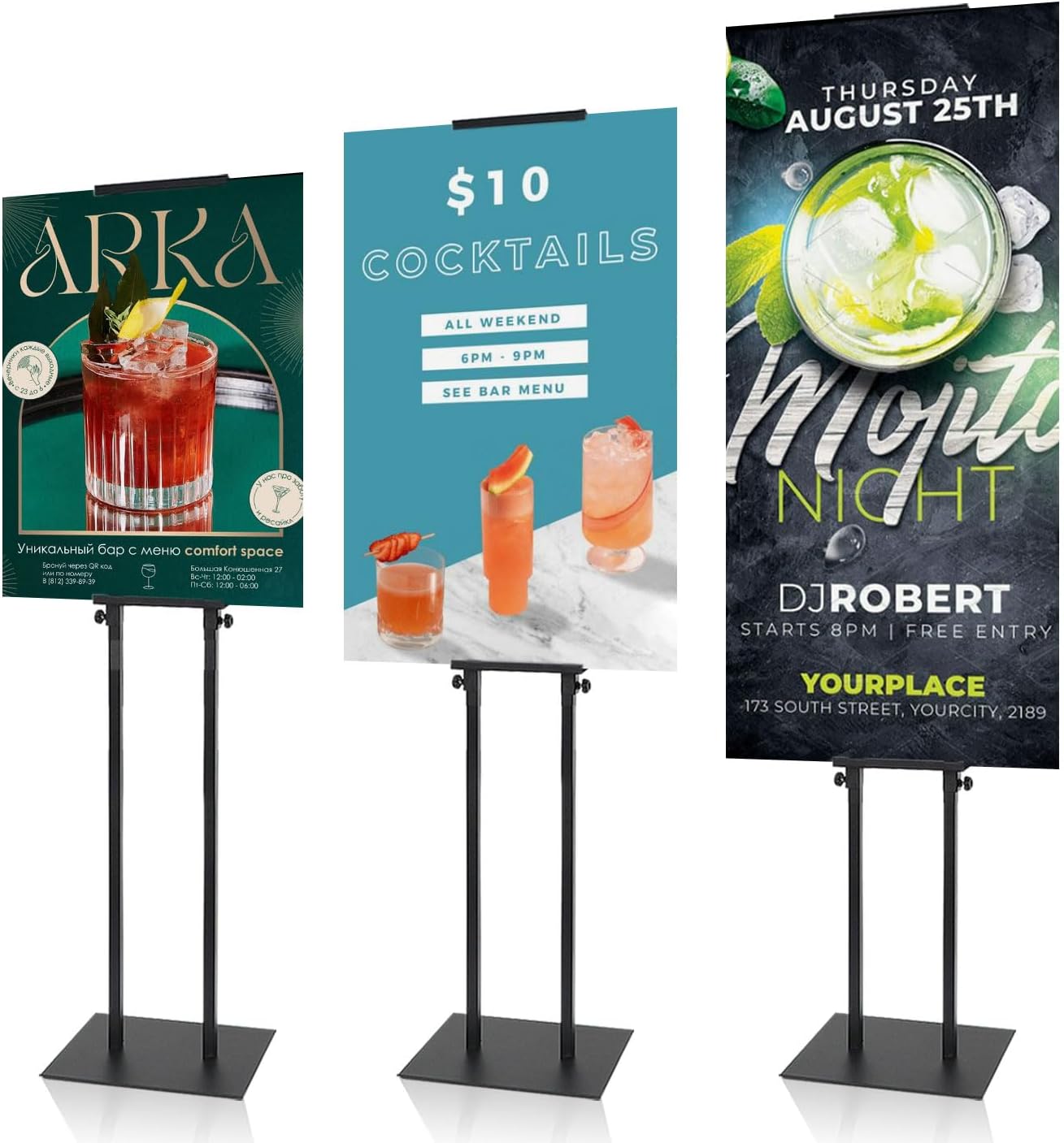 Poster Stands for Display, Poster Sign Holder Floor Stand with Heavy Duty Pedestal, Adjustable Height Sign Holder, Height Up to 80 inch, Double-Sided Signage with Non-Slip Mat (3 Pack)