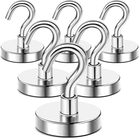 DIYMAG 6 Packs Magnetic Hooks,150 Lb Heavy Duty Neodymium Magnets for Refrigerator, Strong Cruise Ship Essentials Hook for Hanging, Magnetics Hanger for Grill