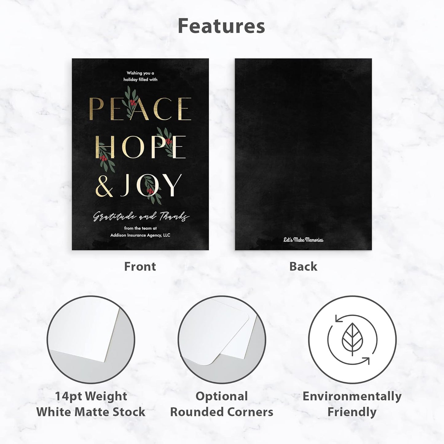 Let's Make Memories Personalized Business Christmas Cards with Envelopes - Premium Quality - 5x7-2025 Holiday Cards & White Envelopes - Peace, Hope & Joy - 75 ct