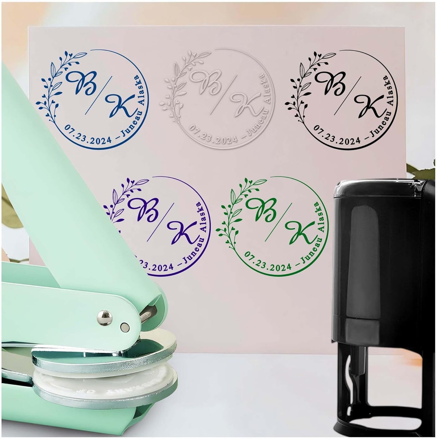 Personalized Wedding Embosser Stamp， Custom Book Business Card Paper Document Notebook, Self Inking Stamp，Book Lover Gifts，Christmas Gifts (Style07)