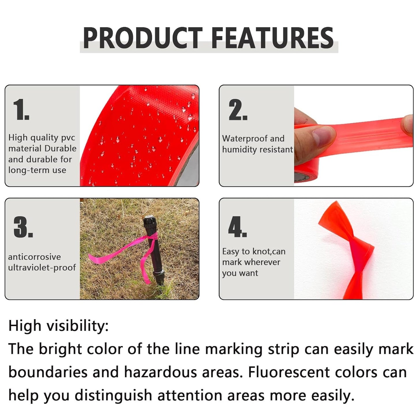 6 Pack White Flagging Tape, Non-Adhesive Plastic Ribbon Neon Marking Roll, 1"*600ft, Marking Tape for Tree Marking, Hunting, Boundaries and Hazardous Areas,Trail Marking