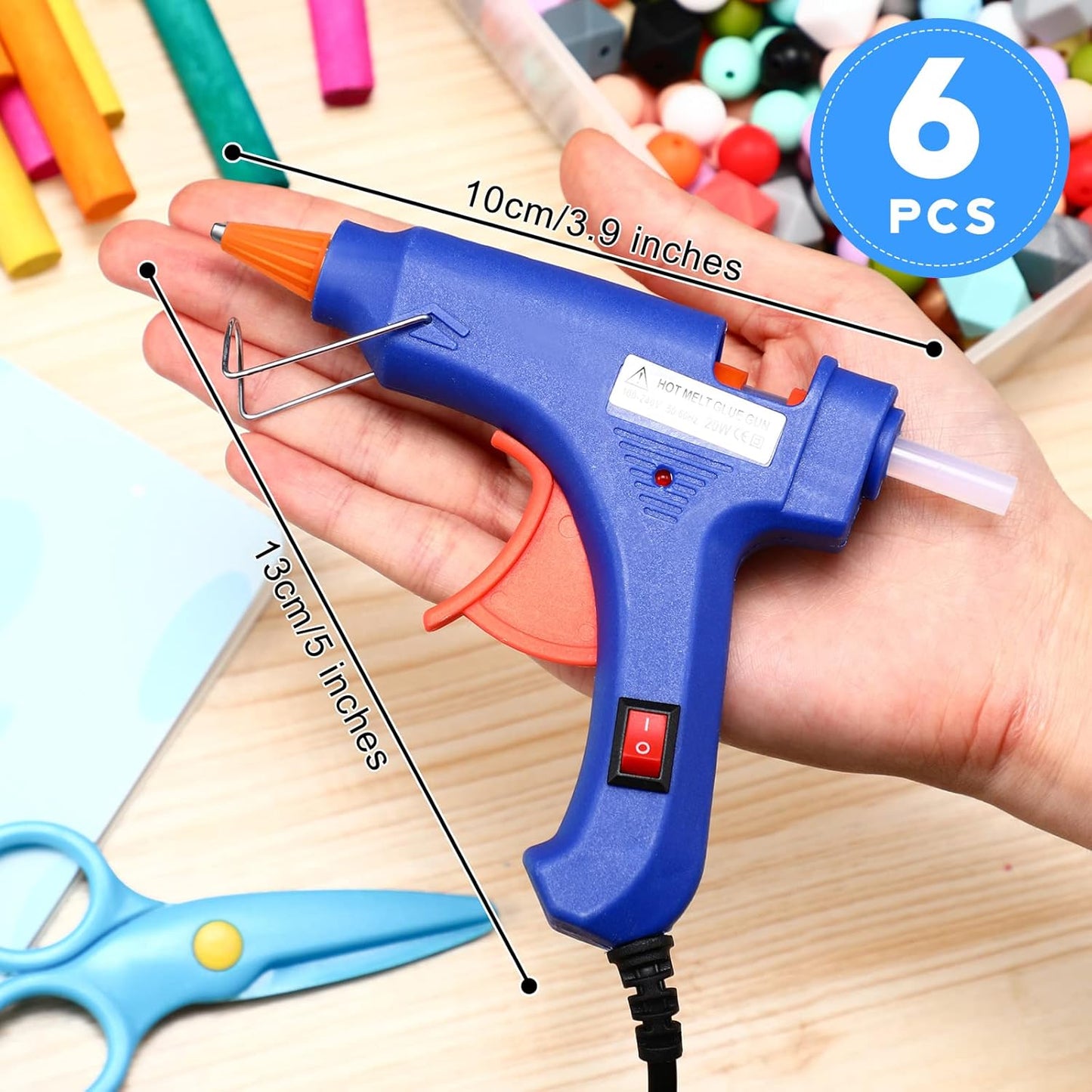 Zhengmy 6 Pcs Mini Glue Gun Crafts Hot Melt Guns Low Temp Glue with Burn Protection Fast Preheating and Easy Squeeze Trigger for School DIY Arts Class Projects Home Quick Repairs, 20 W (Blue)