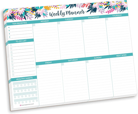 bloom daily planners Horizontal Weekly Tear-Off To Do List Planning Pad - Undated Notepad Organizer & Healthy Habit Tracker - 8.5” x 11” - Floral