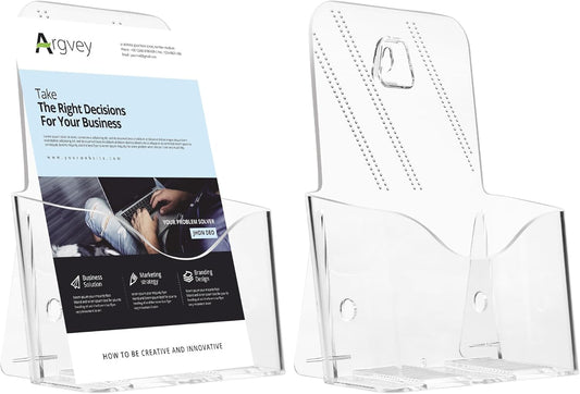 Acrylic Brochure Holder 6 x 8 Inch, Clear Slant Back Display Stand for 5.5 x 8.5 & 5 x 7 Inch Flyers, Pamphlets, Table Signs – Plastic Paper Holder for Office, Home, Store, 2 Pack