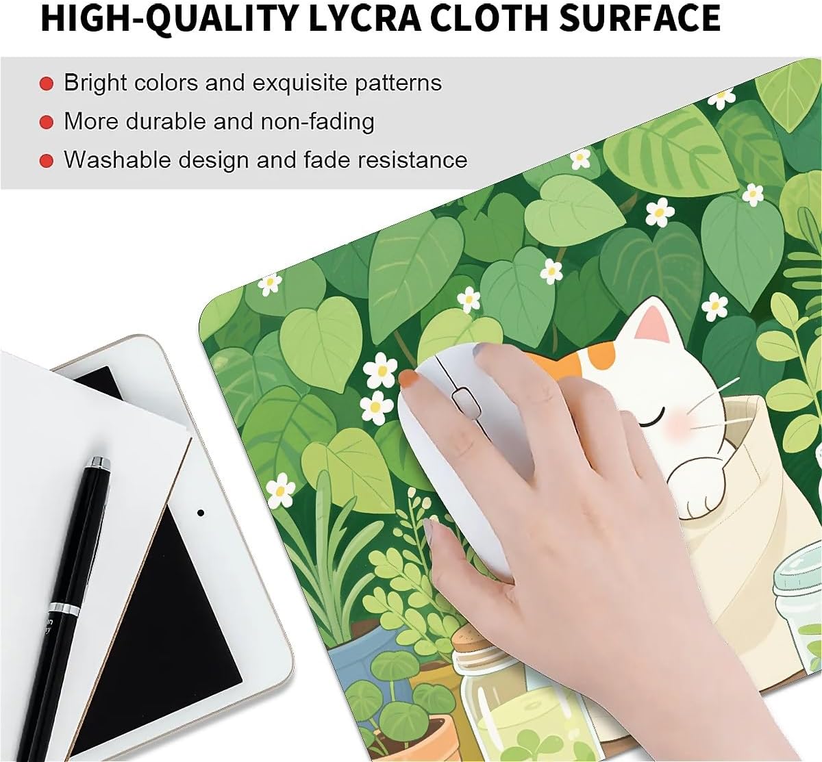 Square Mouse Pad Cute Kitten, Personalized Premium-Textured Custom Mouse Mat Design, Washable Mousepad Cloth, Non-Slip Rubber Base Computer Mouse Pads Cat for Wireless Mouse