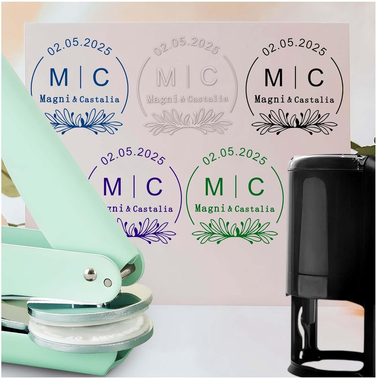 Personalized Wedding Embosser Stamp， Custom Book Business Card Paper Document Notebook, Self Inking Stamp，Book Lover Gifts，Christmas Gifts (Style16)