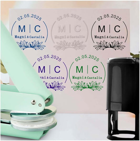 Personalized Wedding Embosser Stamp， Custom Book Business Card Paper Document Notebook, Self Inking Stamp，Book Lover Gifts，Christmas Gifts (Style16)