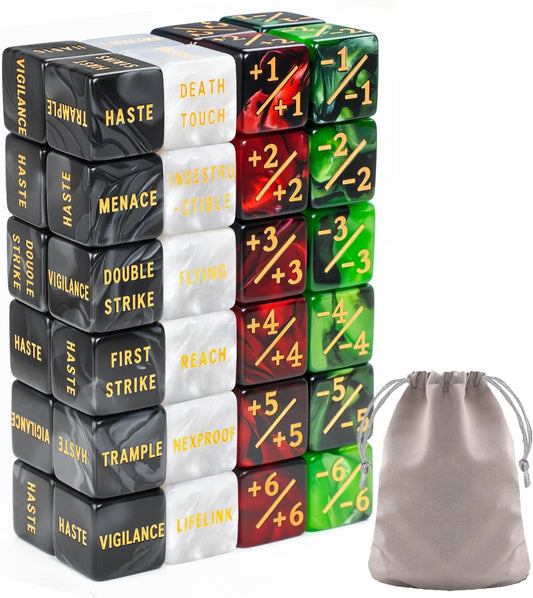 48 Pieces MTG Counter Token Dice Counters Keyword Counters Life Counter Tokens Dice Buff Tokens Compatible with Magic Card Game Accessories CCG Creature Stats (Green&red)