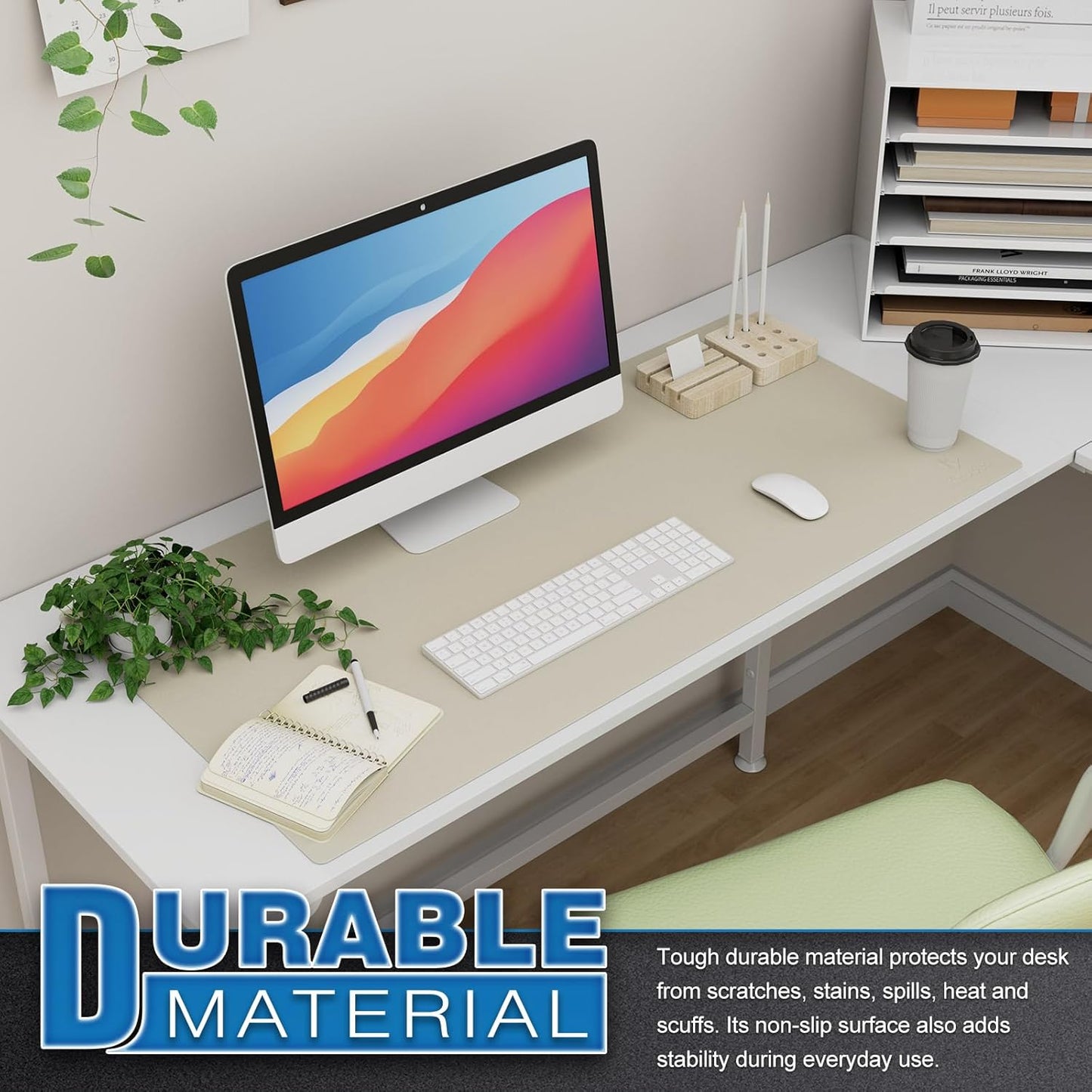 K KNODEL Large Office Leather Desk Mat, Mouse and Keyboard Pad, Computer and Laptop Mat, Desktop Protector and Cover, Writing Pad and Blotter (35.4"x17", Ivory Cream)