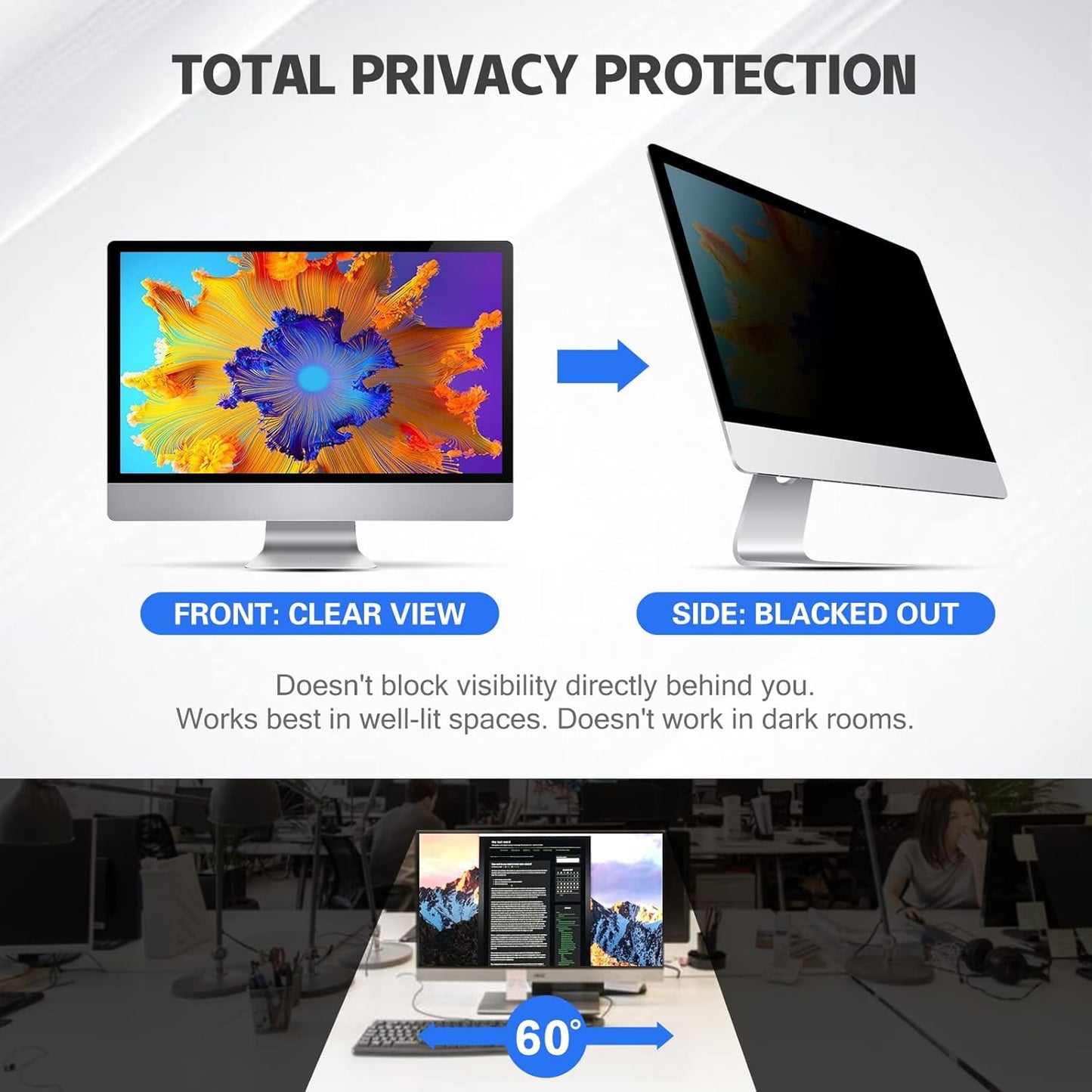 18.5" Computer Privacy Screen Filter 16:09 Widescreen Monitor - Premium Anti-glare Screen Cover - Scratch Resistant - UV and Blue Light Screen Protector
