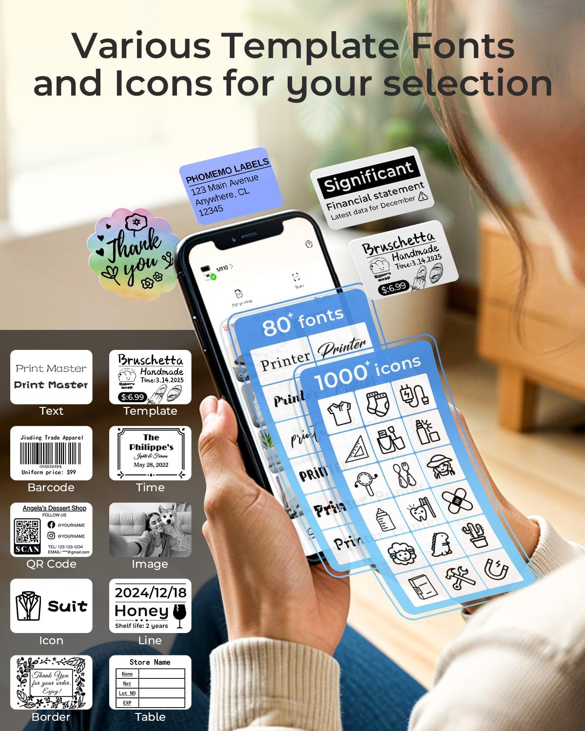 Phomemo Label Maker Machine- M110 Upgraded Bluetooth Label Printer for Barcode, Clothing, Jewelry, Retail, Mailing, Business, Compatible with Android & iOS, with 3 Label, White