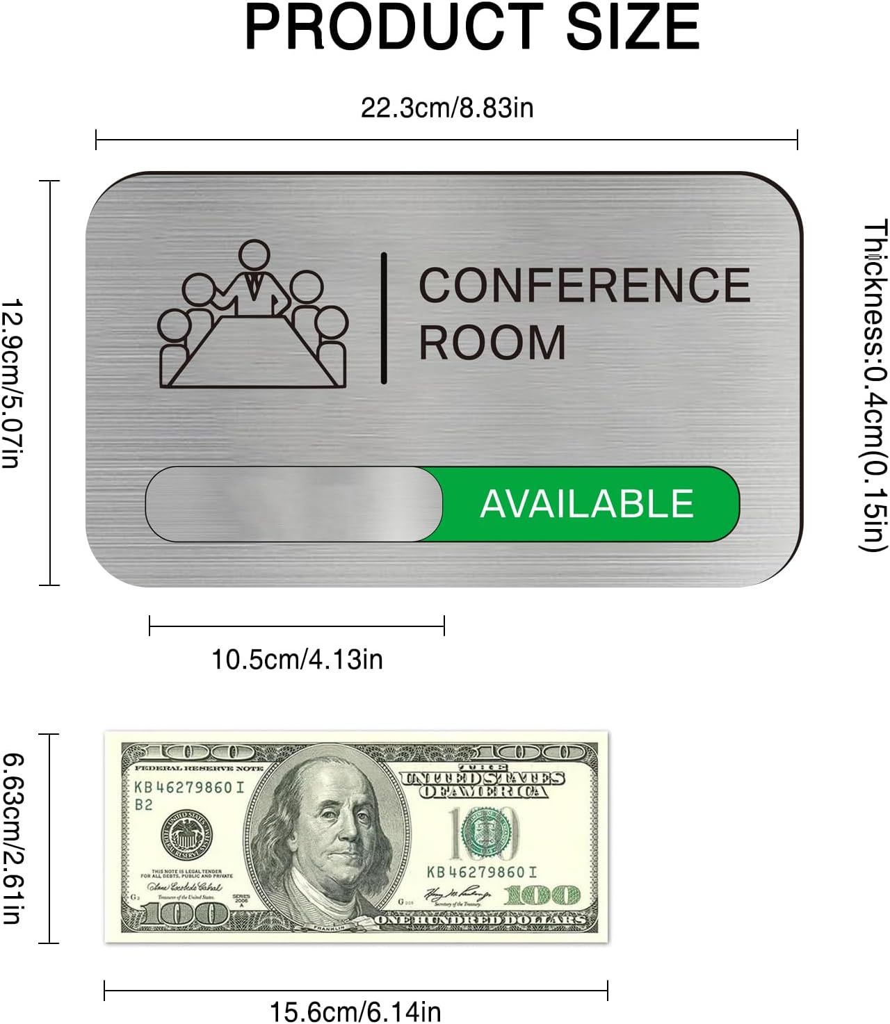 Acrylic Office Meeting Room Door Sign, 8.8 x 5.1 inches, Silver, Minimalist Style