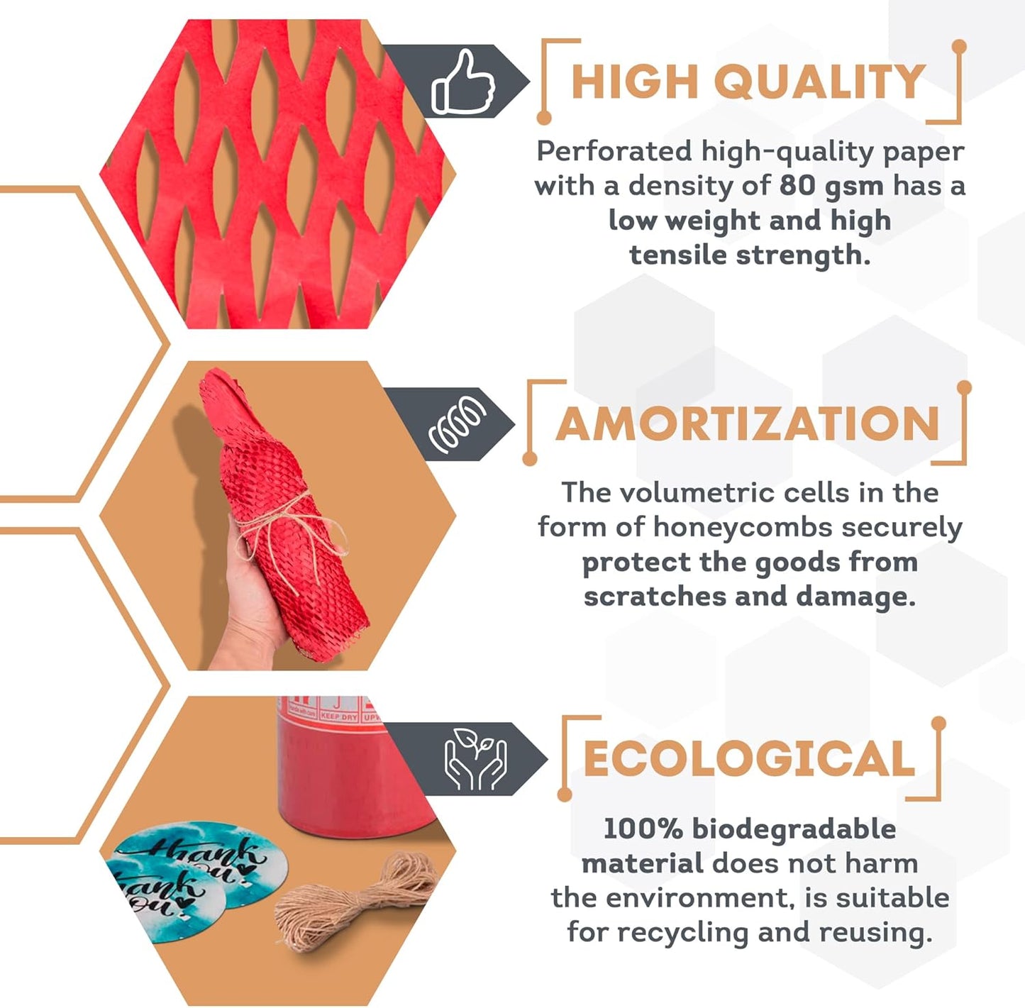 Red Honeycomb Packing Paper for Moving Breakables, 15 Inch x 100 Feet. Fragile Shipping Supplies. Perforated Packing Materials for Fragile Items. Moving Paper Wrap. Eco Friendly Packaging