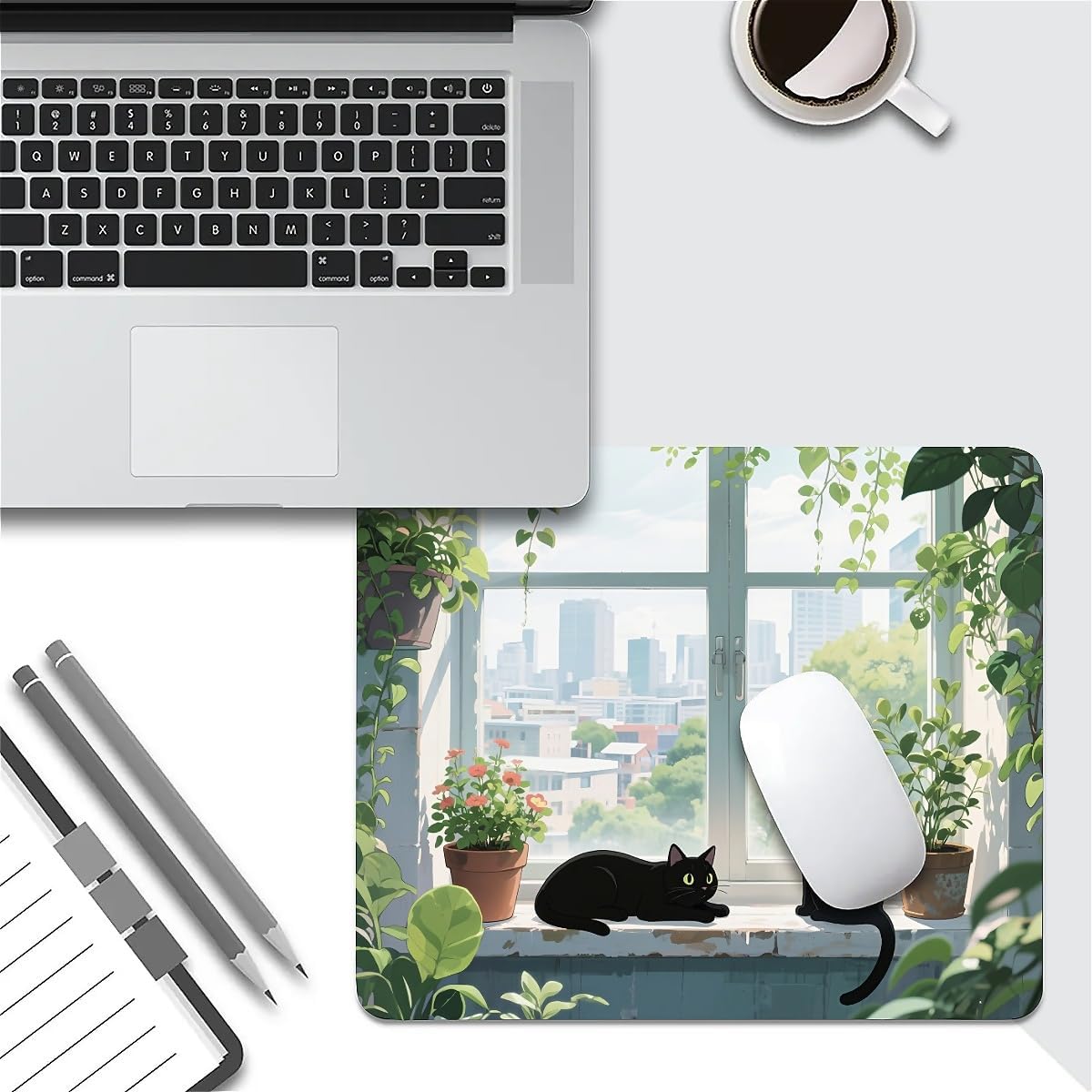 Square Mouse Pad Black Cat, Personalized Premium-Textured Custom Mouse Mat Design, Washable Mousepad Cloth, Non-Slip Rubber Base Computer Mouse Pads for Wireless Mouse