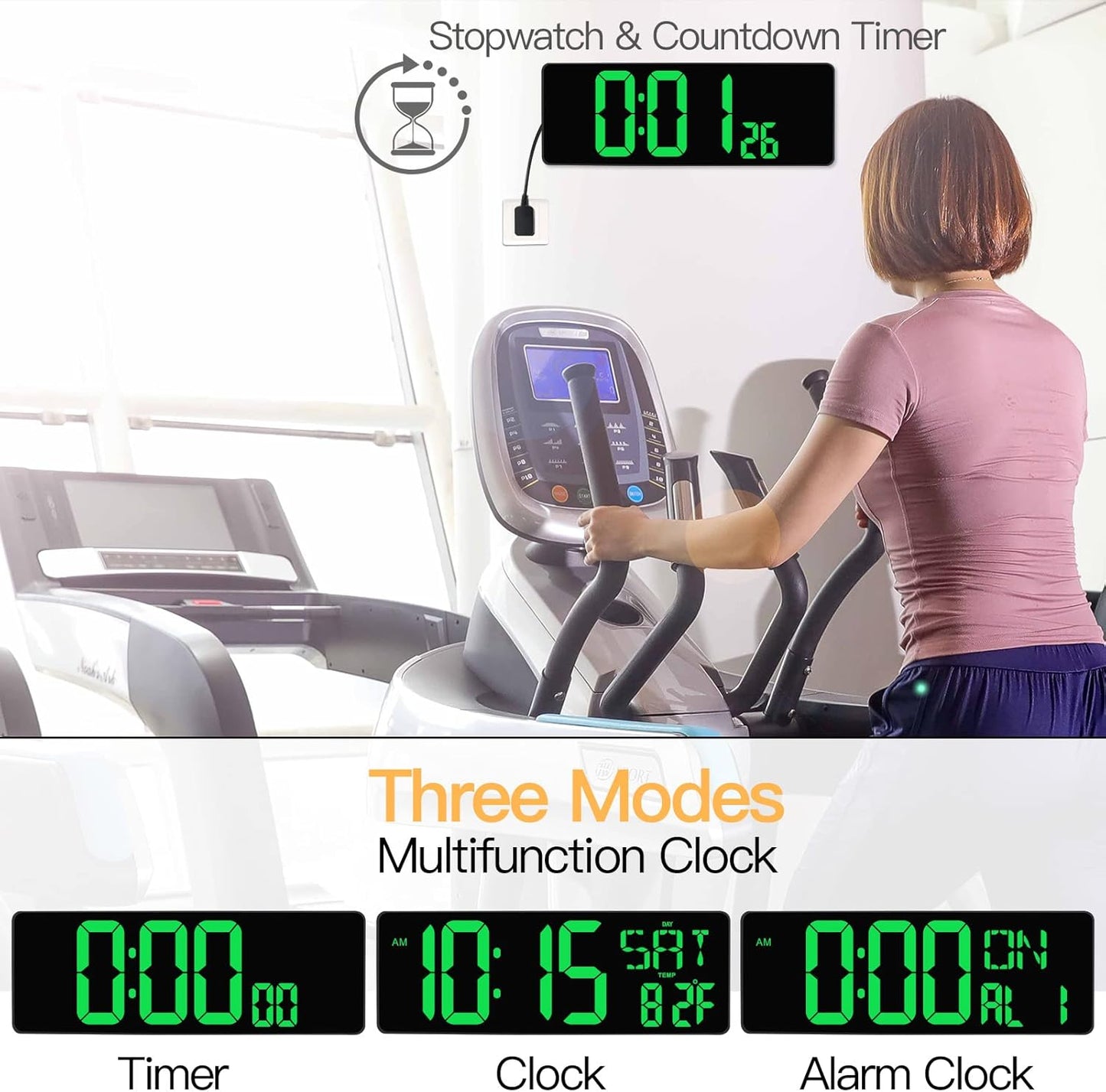 XREXS Large Digital Wall Clock with Remote Control, 16.5 Inch LED Display, Count Up & Down Timer, Adjustable Brightness, Plug-in Alarm Clock with Day/Date/Temperature for Home, Gym, Classroom