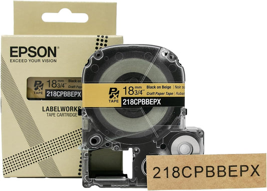 Epson LABELWORKS 218CPBBEPX Genuine Craft Paper Tape Cartridge - Black on Beige Craft Paper Label Maker Tape - 3/4" (18MM) Wide, 16.5'