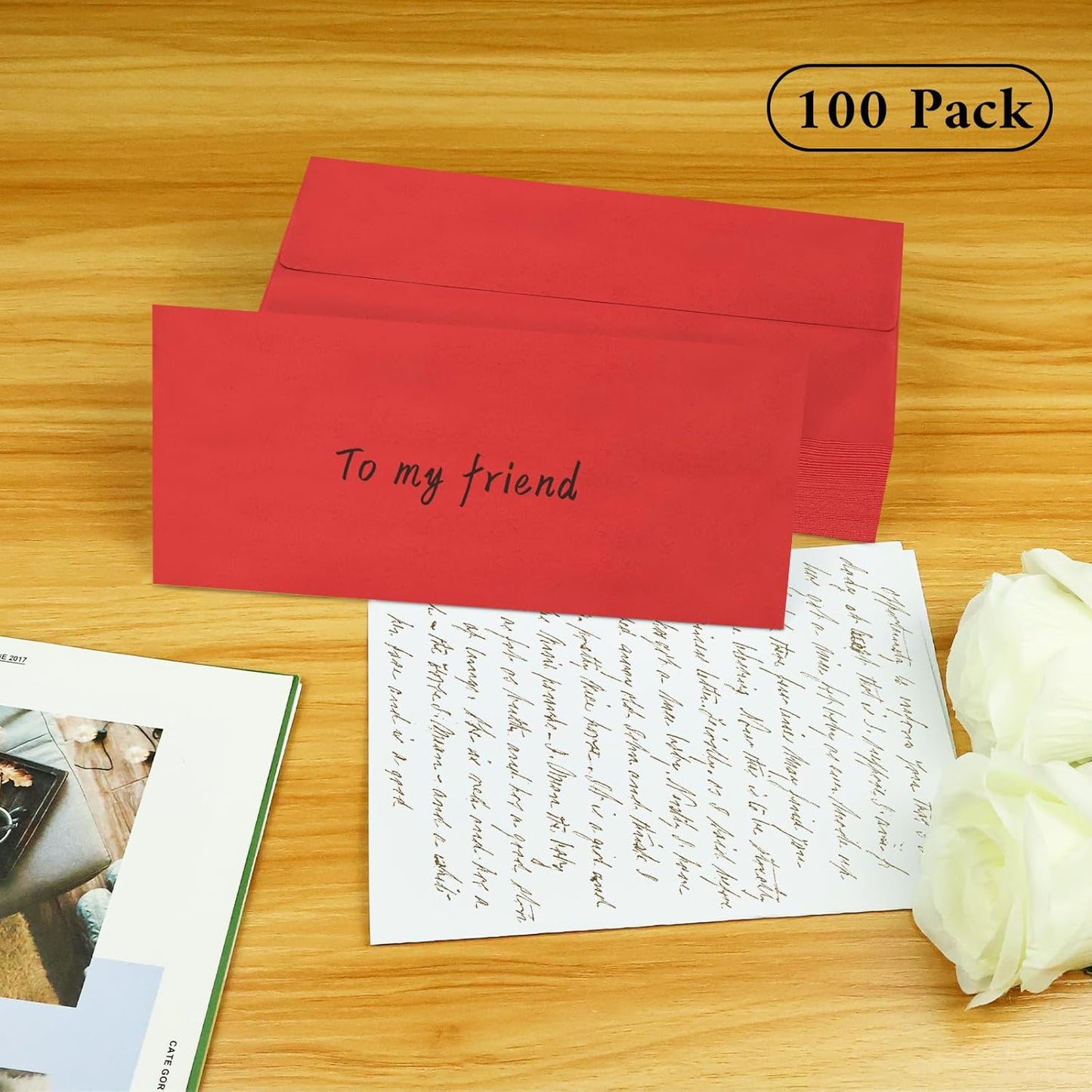 100 Pack #10 Business Envelopes, Red Standard Envelopes Self Seal, Letter Size Mailing Envelopes for Checks Letters Invoices Statements Christmas Birthday Graduation Wedding, 4 1/8 x 9 1/2 Inch