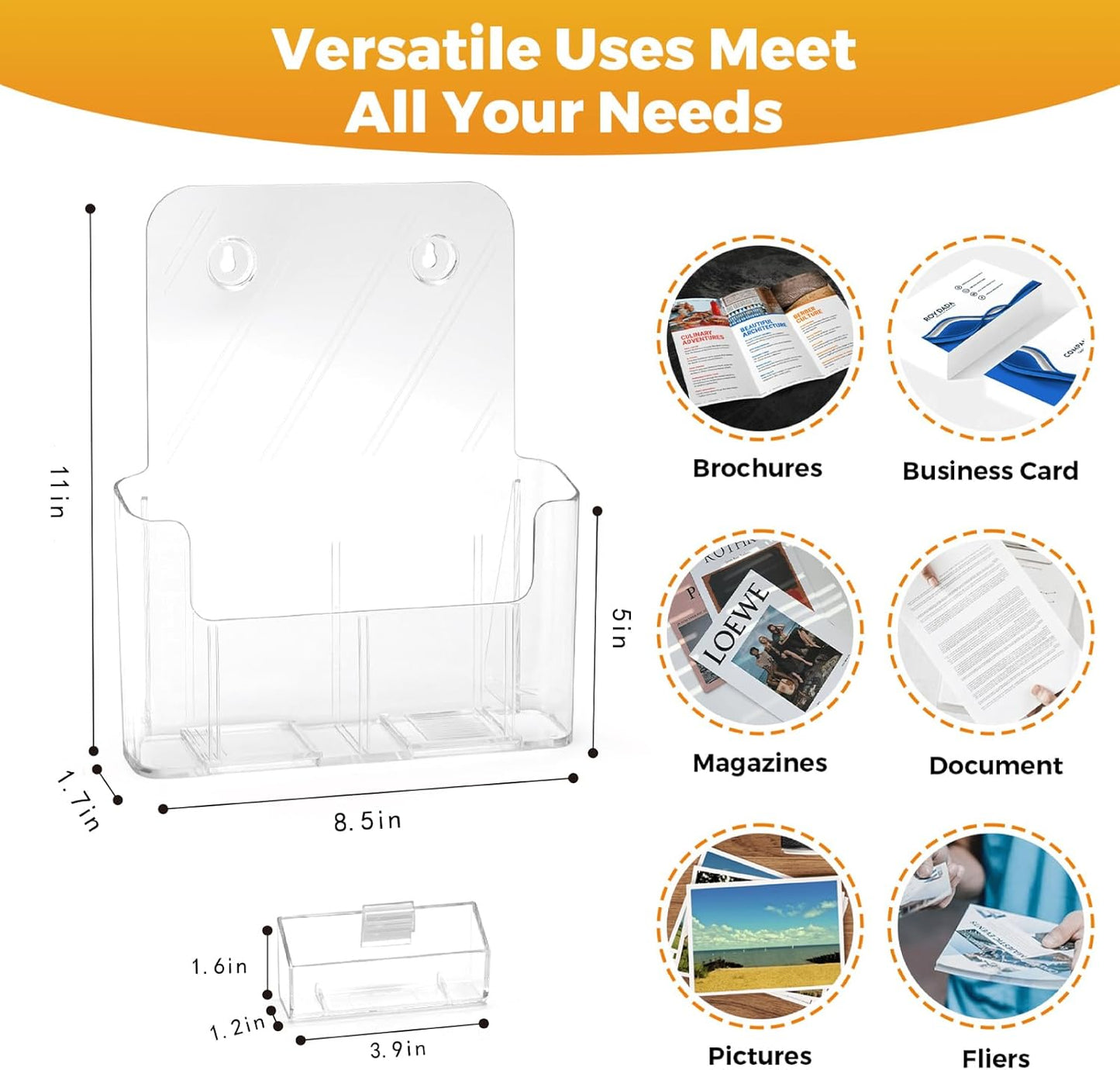 Acrylic Brochure Holder 8.5 x 11 inch 2 Pack Clear Literature Flyer Holders Plastic Rack Card Display Stand Thicker Countertop Organizer for Pamphlets Magazines Booklets Menus, Desk & Wall Mount