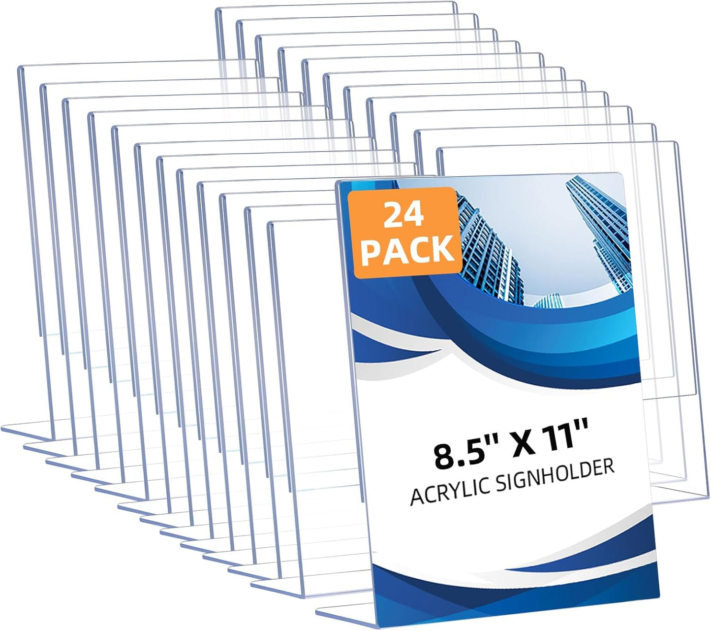 24 Pack Acrylic Sign Holder 8.5 x 11, Clear Plastic Display Stands for Tabletop, L-Shape Acrylic Stands for Flyers, Documents, Office, Restaurants, Vertical Sign Holder 8.5x11 for Desktop