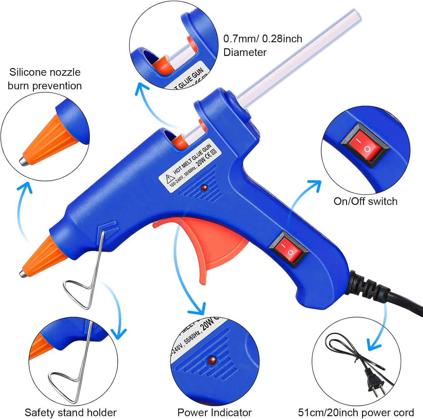 Zhengmy 6 Pcs Mini Glue Gun Crafts Hot Melt Guns Low Temp Glue with Burn Protection Fast Preheating and Easy Squeeze Trigger for School DIY Arts Class Projects Home Quick Repairs, 20 W (Blue)