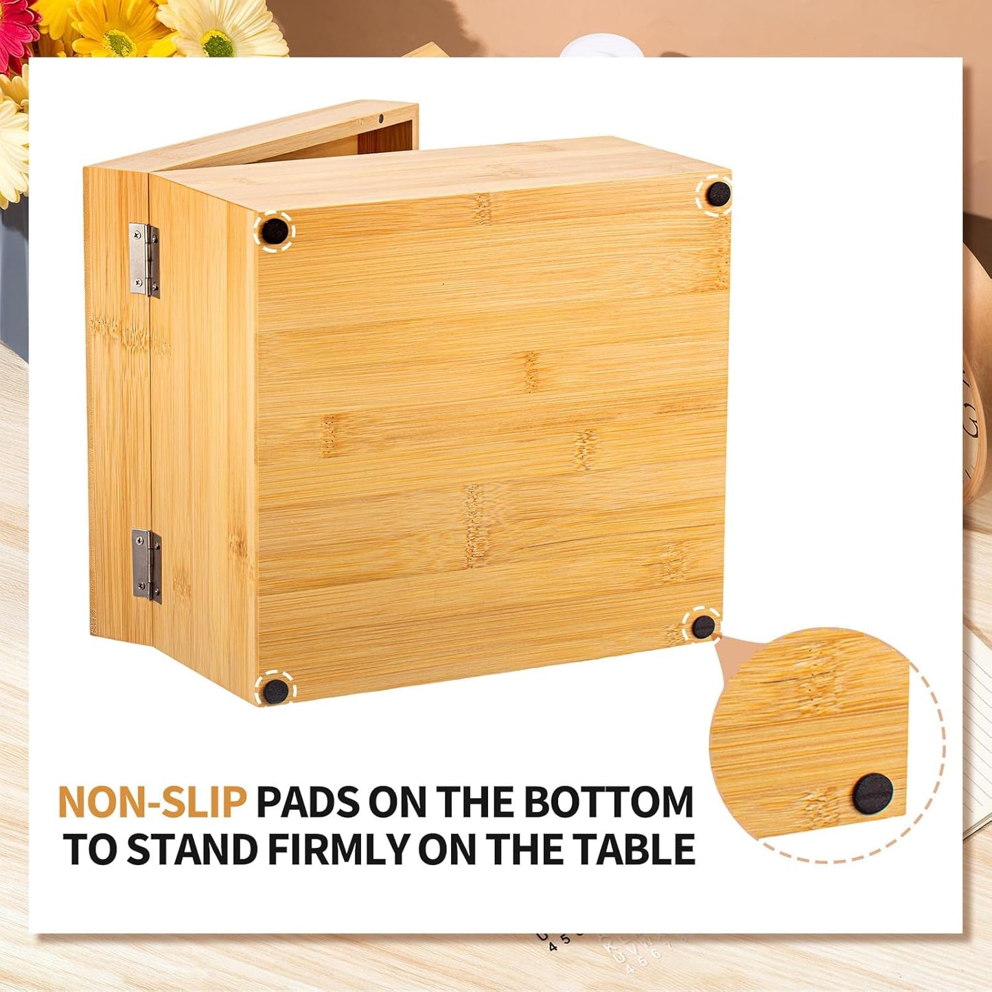 Henoyso 5 x 8 Inches Index Card Holder Set, Bamboo Recipe Box Organizer Index Cards Organizer, 50 Pcs Dividers 2 Sheets Alphabet Number Stickers File Note Holders for Office Business Home Kitchen