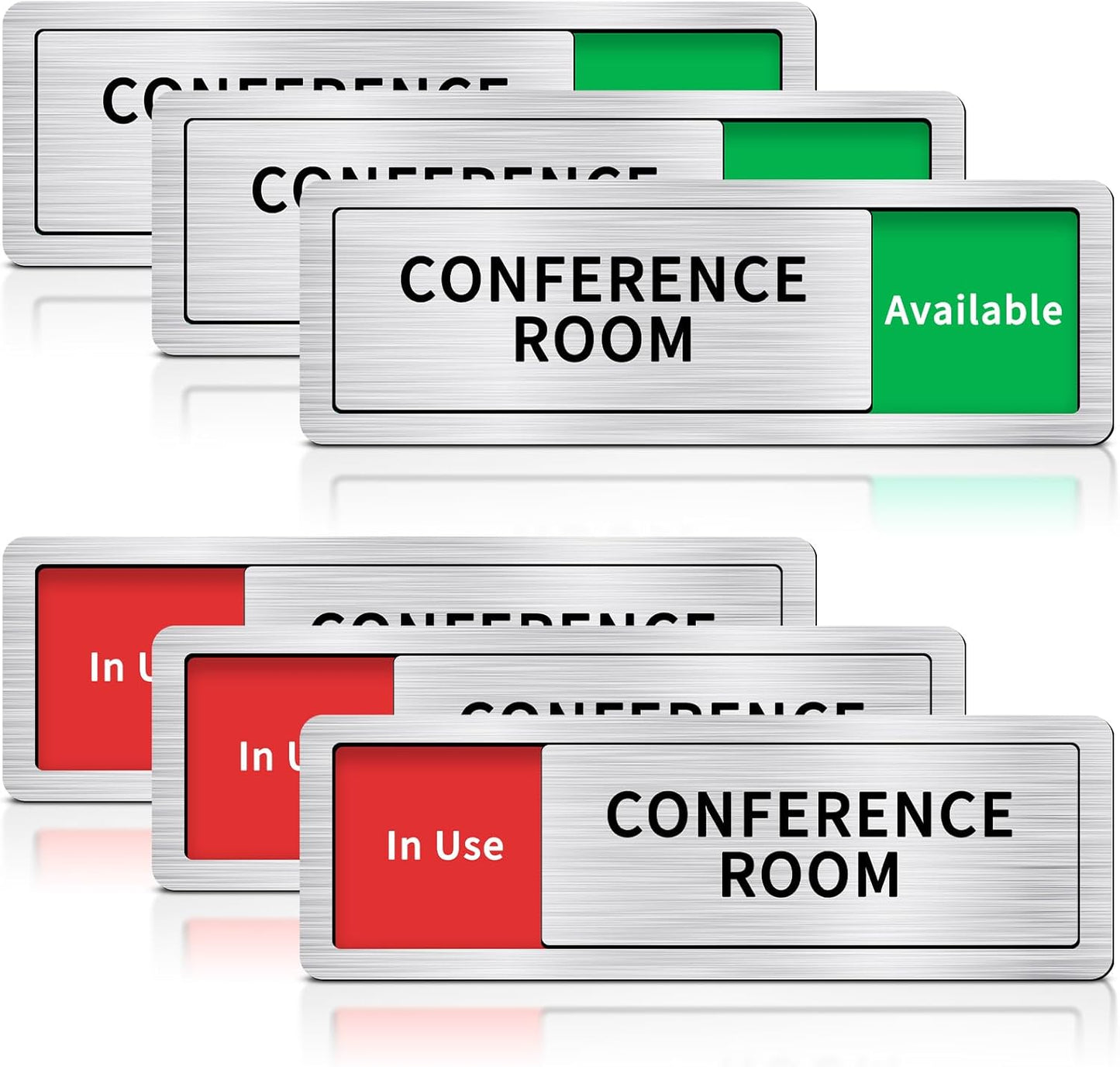 3 Pack Conference Room Sign with Slider 8"x2.6" Meeting in Progress Sign in Use Available Brushed Silver Do Not Disturb Indicators for Conference Room Office Door Recording Studio Decor