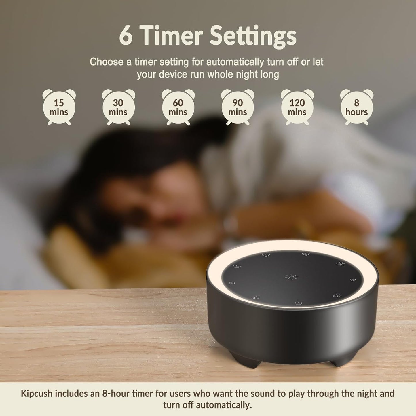 Kipcush Sound Machine & Night Light for Adults, Baby, Kids. White Noise Machine with 20 Soothing Sleep Sounds. Small Size & Portable Design for Bedroom (Black, Small)