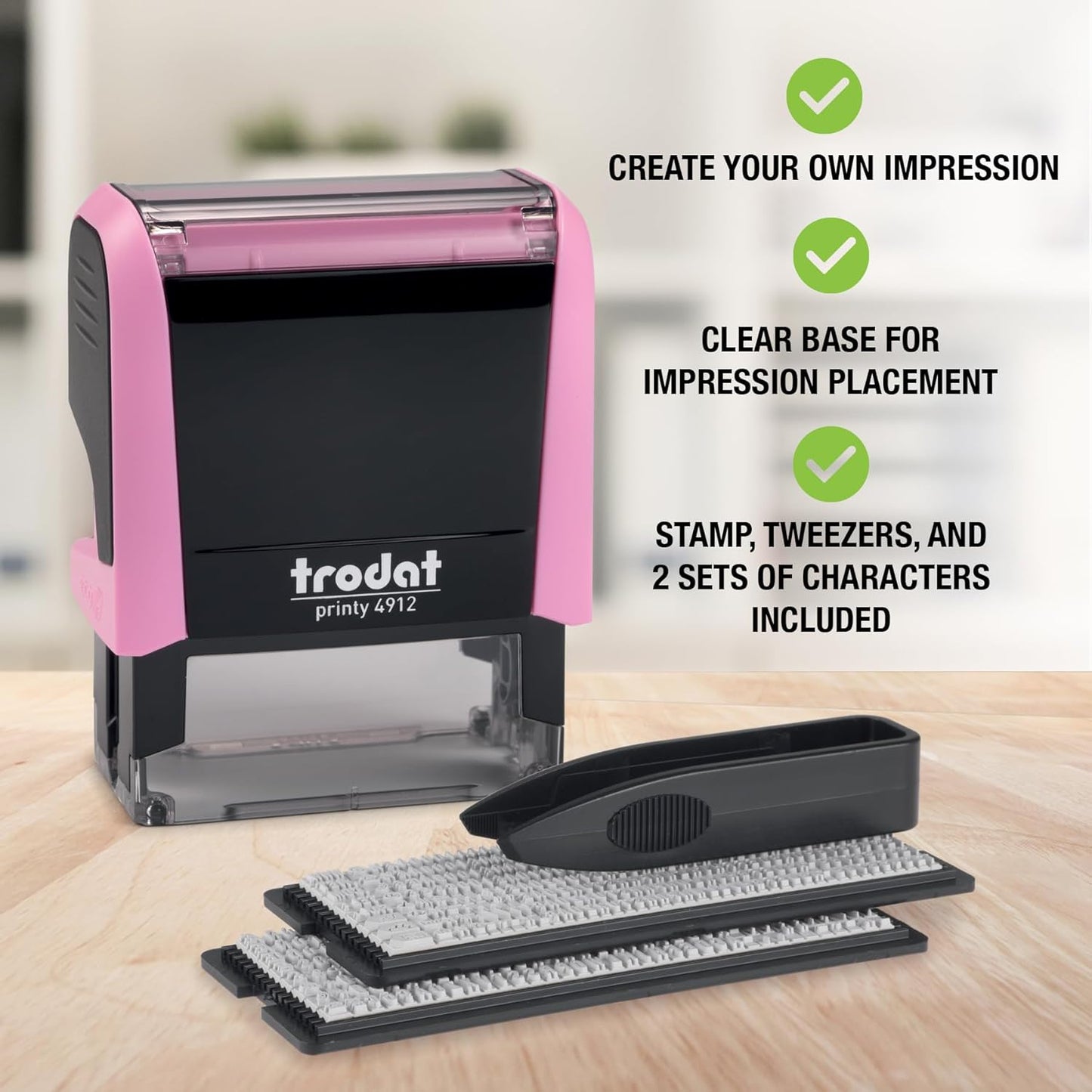 Trodat Printy 4912 Self Inking Do it Yourself (DIY) 4 line Personalized Custom Message or Address Stamp kit with Black Ink, Impression Size: 3/4” x 1-7/8” inch (Pink)