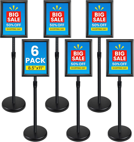 6Pack Sign Holder Stand - 8.5x11 Inch Adjustable Floor Standing Sign Stand for Display, Pedestal Poster Stand for Vertical & Horizontal View, Indoor & Outdoor Use for Business & Store - Black