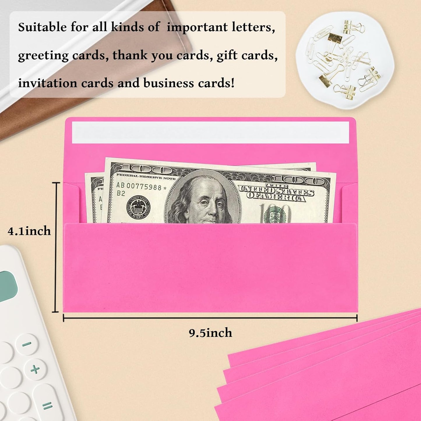 100 Pack #10 Business Envelopes, Rose Standard Envelopes Self Seal, Letter Size Mailing Envelopes for Checks Letters Invoices Statements Christmas Birthday Graduation Wedding, 4 1/8 x 9 1/2 Inch