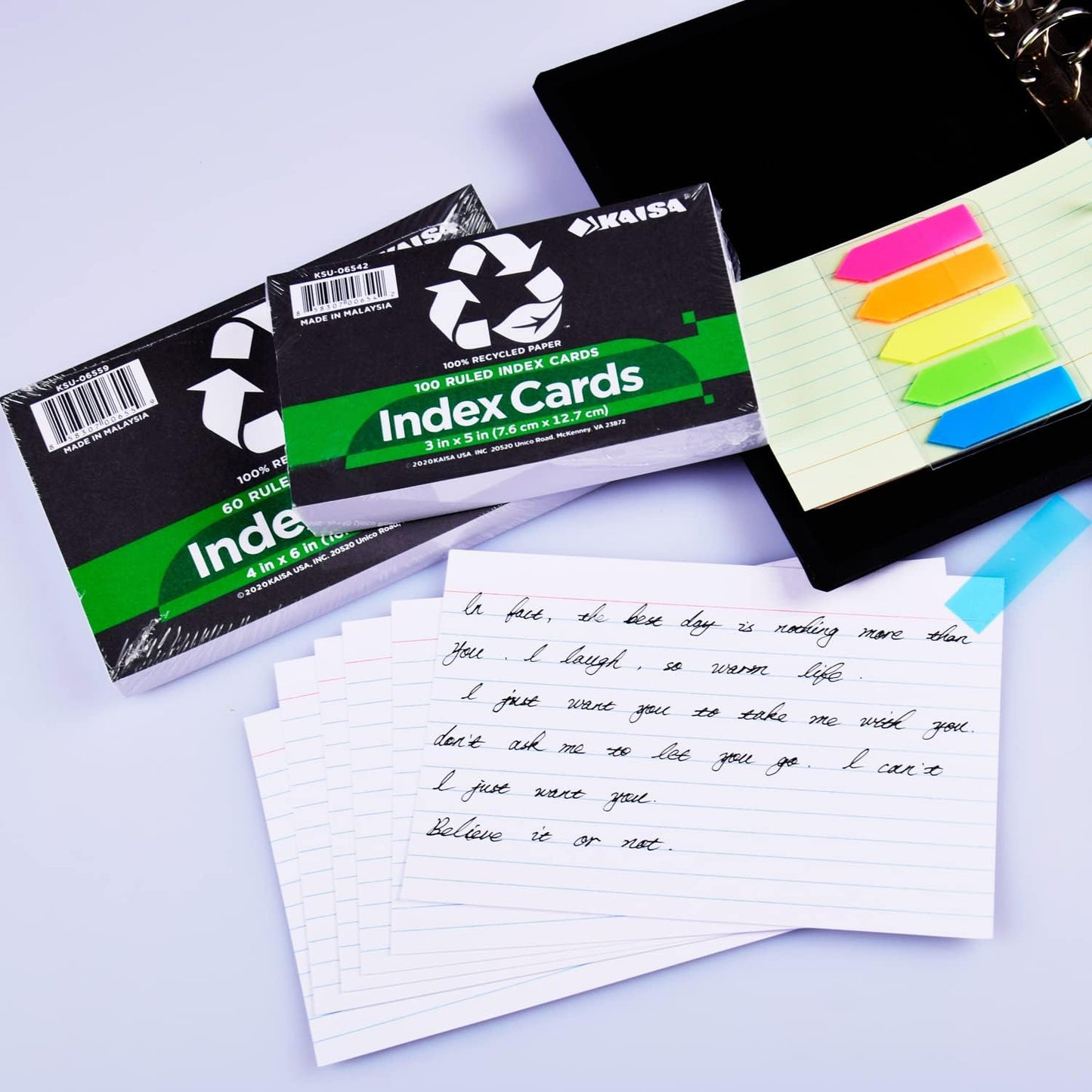 KAISA 4x6 Index Cards Flashcards 4"x6" Note Cards Ruled Index Card Lined Notecards, White 60 Sheet 4 Packs, KSU-07983