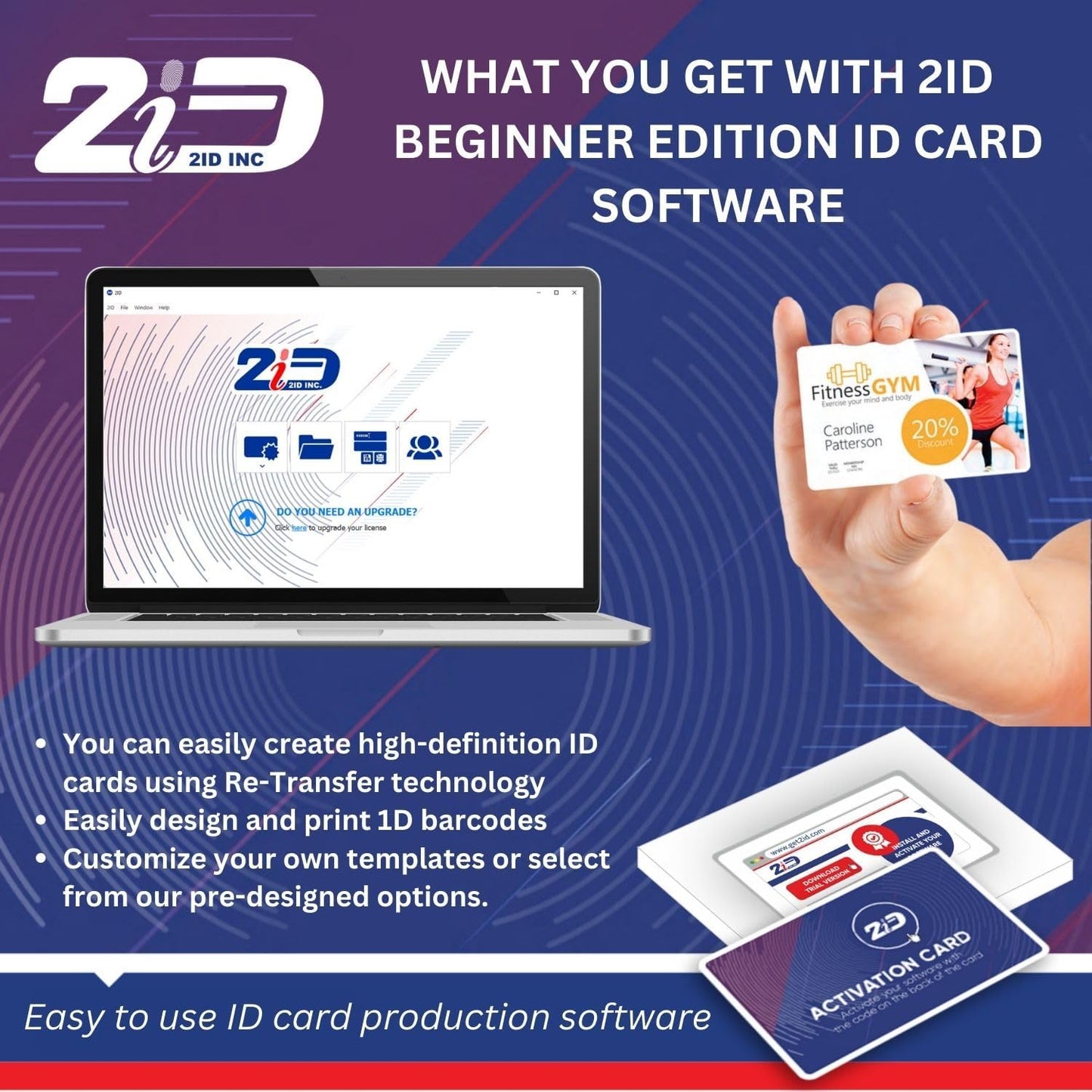 2ID Card Software Beginner Edition | ID Software Program for PC & MAC | Design & Print Photo ID Cards And More