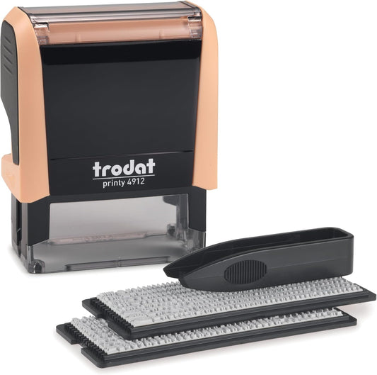 Trodat Printy 4912 Self Inking Do it Yourself (DIY) 4 line Personalized Custom Message or Address Stamp kit with Black Ink, Impression Size: 3/4” x 1-7/8” inch (Orange)