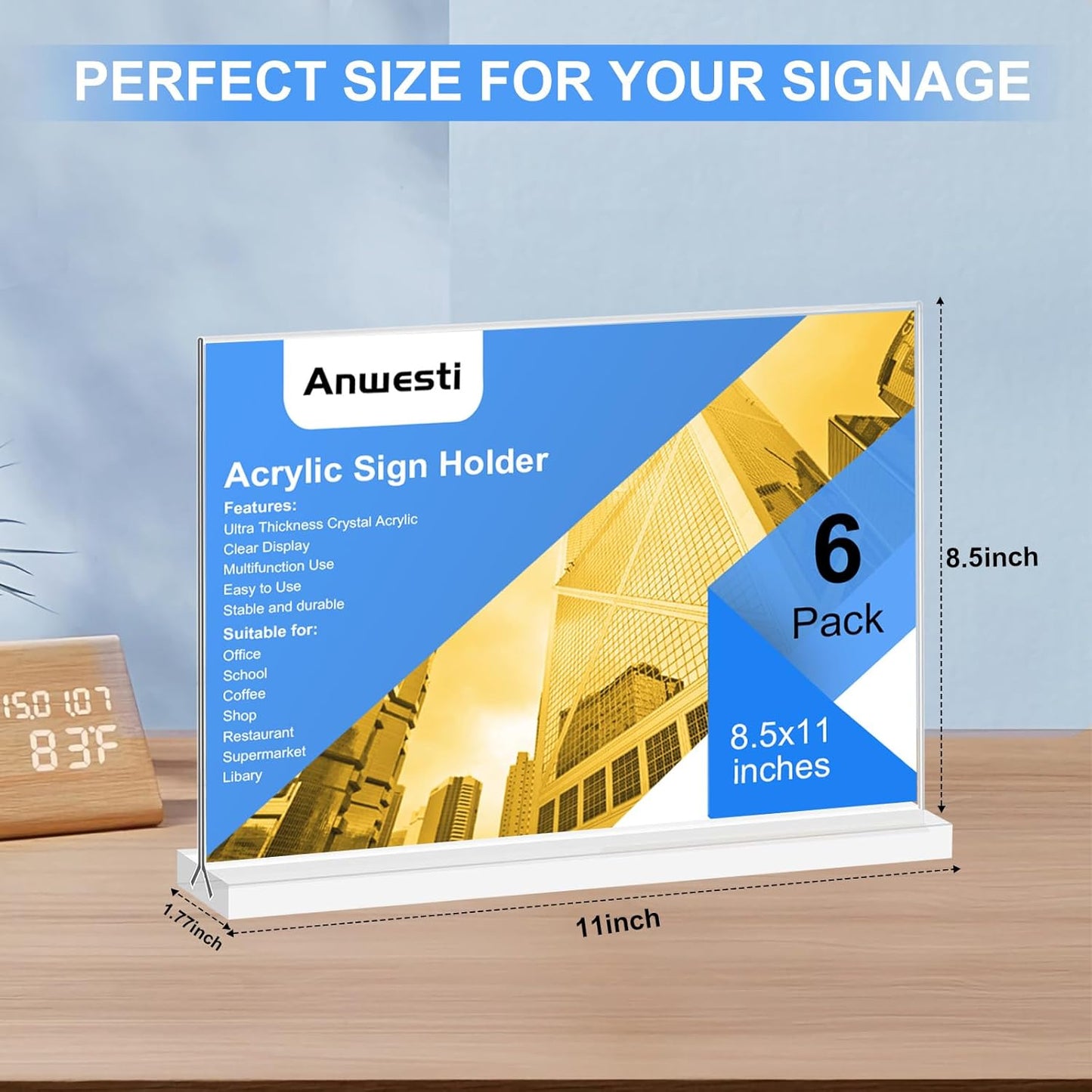 Acrylic Sign Holder 11x8.5 Horizontal Double-Sided Plastic Display Sign Holder for Table Menu, Flyer, Office Acrylic Sign Holer 6 Pack