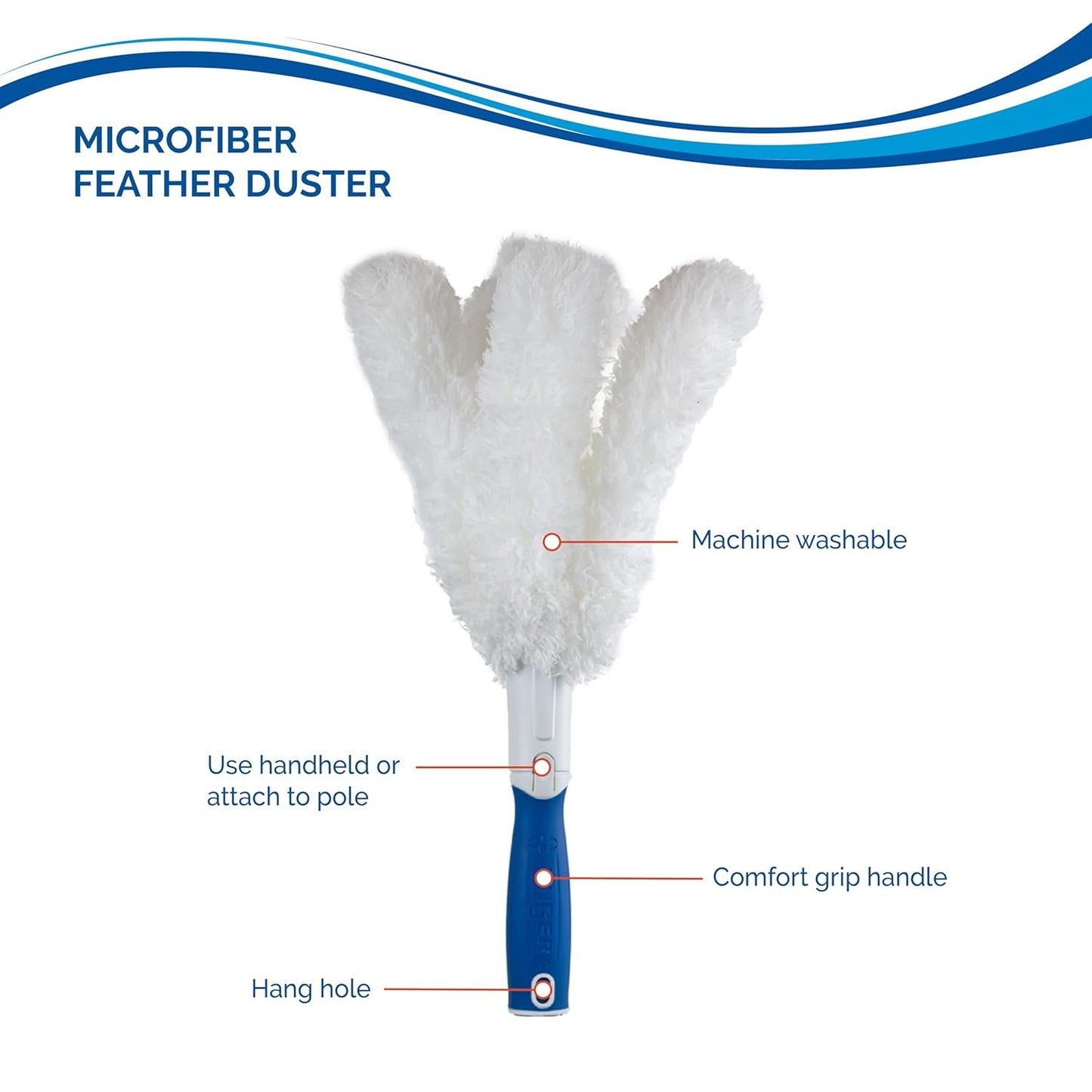 Unger Connect and Clean Microfiber Feather Duster for Household Cleaning and Dusting, Cleans Fragile Objects, Glassware, Vases, Picture Frames, Machine Washable, Compatible with Threaded Pole