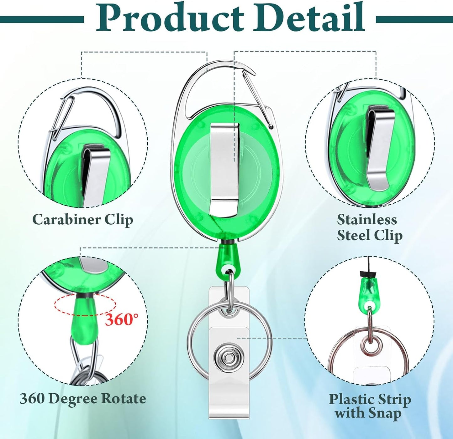 Laumoi 80 Packs Retractable ID Badge Holder Name ID Badge Reel Clips Keychain with Belt Clip and Key Ring for Office Worker Doctor Nurse Employee (Transparent Green)