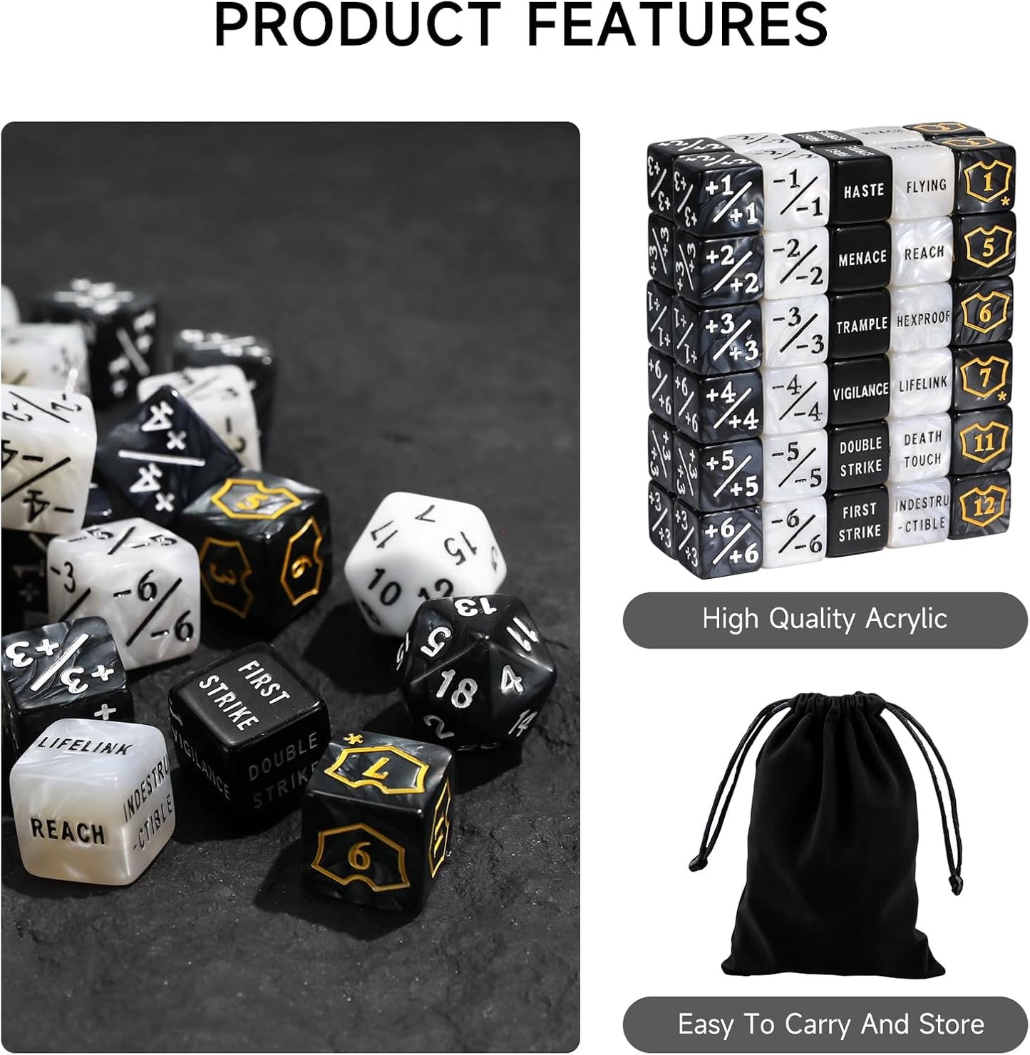 SIXPOINTS 62PCS MTG Dice Set with Plus 1 Life Counter & Keyword Token Dice & Shield Life Counter Dice & D20 Dice Set for Magic The Gathering, MTG, TCG, Card Games Accessories (62Pcs/Set Color-A)