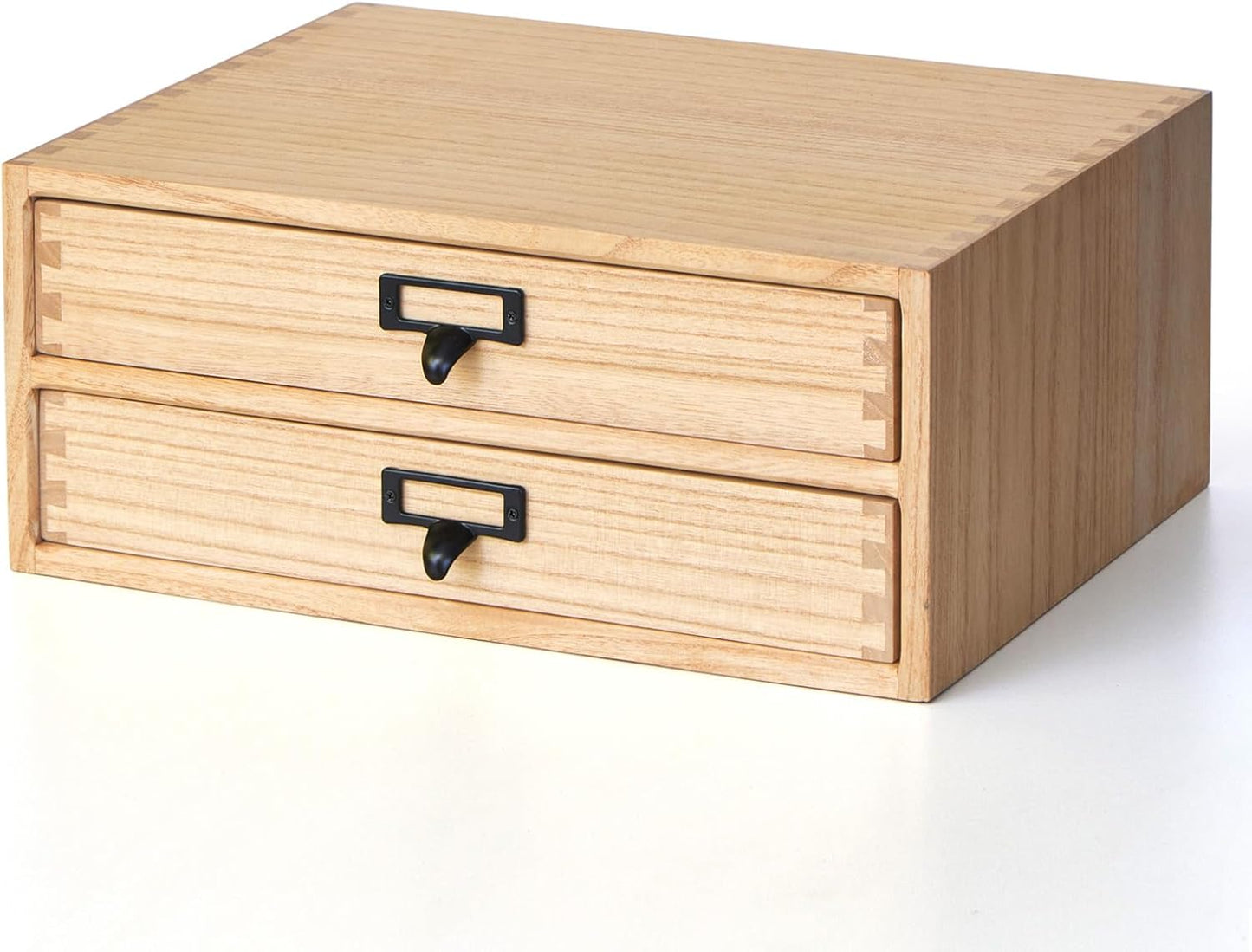 Kirigen Natural Wood Desktop Storage Cabinet -Shallow Type Drawers - Fax Stand with metal handle - Small File organizer Size 13.78"L*10.6"W*5.9"H(NA, 2-Layer &2 Drawers)